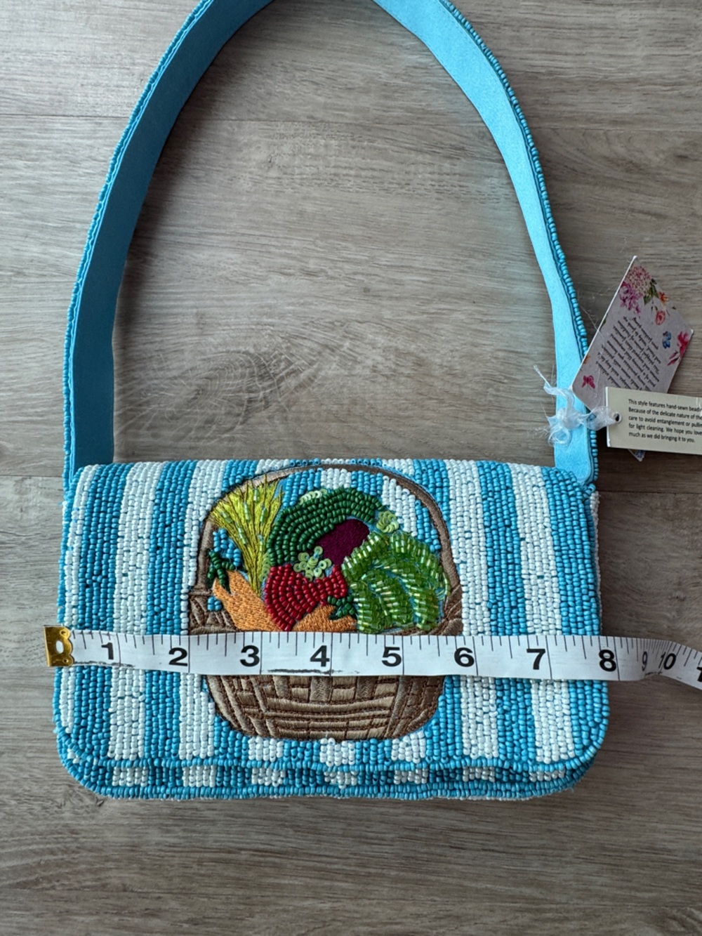 Handcrafted in India Blue Striped Vegetable Beaded Bag Viral TikTok NWT - Picture 13 of 16